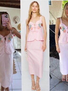 Fanm Mon Mireille Dress pink embroidered size XS.